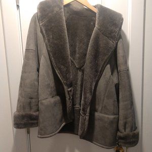 Ardney Suede Leather Shearling Grey Thick Vintage Winter Coat